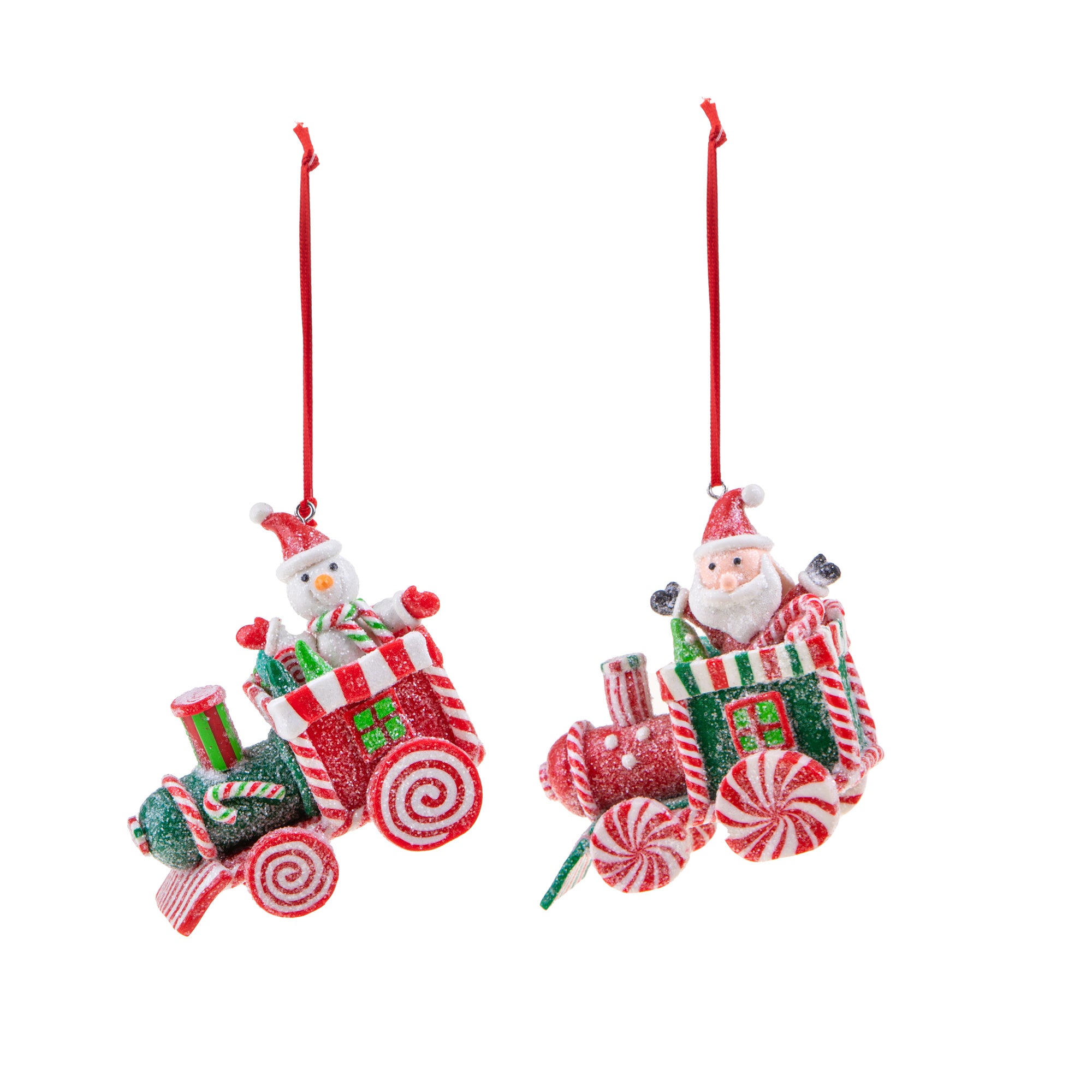 Set di 12 Babbo Natale Su Treno 8 cm Rosso/Verde