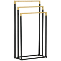 Portasciugamani 3 Barre 45x22,5x86 cm in Bambù e Metallo Nero