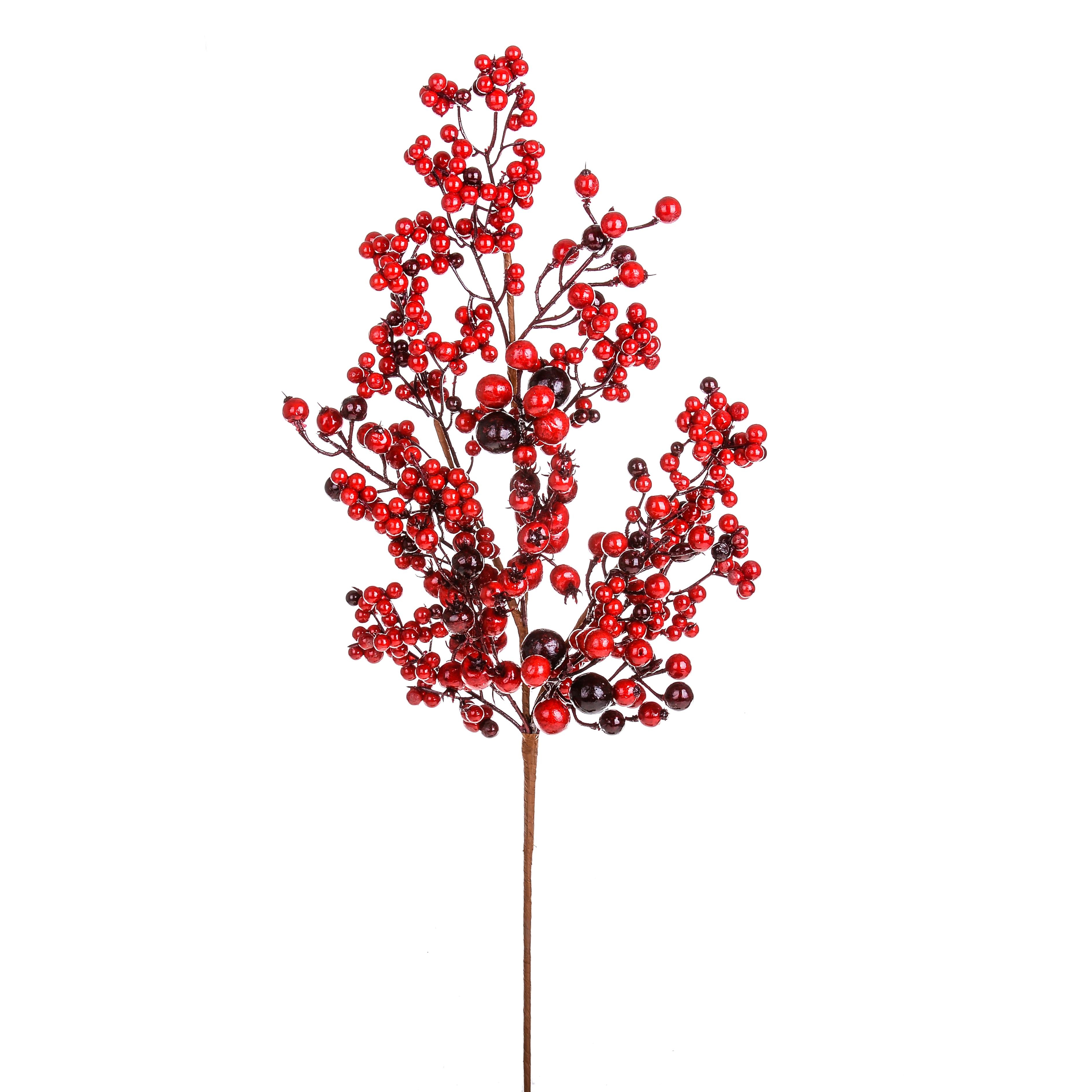 Set 6 Rami Tralcio Bacche e Ilex H76 cm Rosso