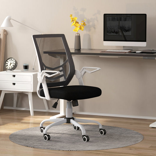 Sedia Operativa Ergonomica Altezza regolabile 94-104 cm Tessuto Effetto Lino Bianco e Nero