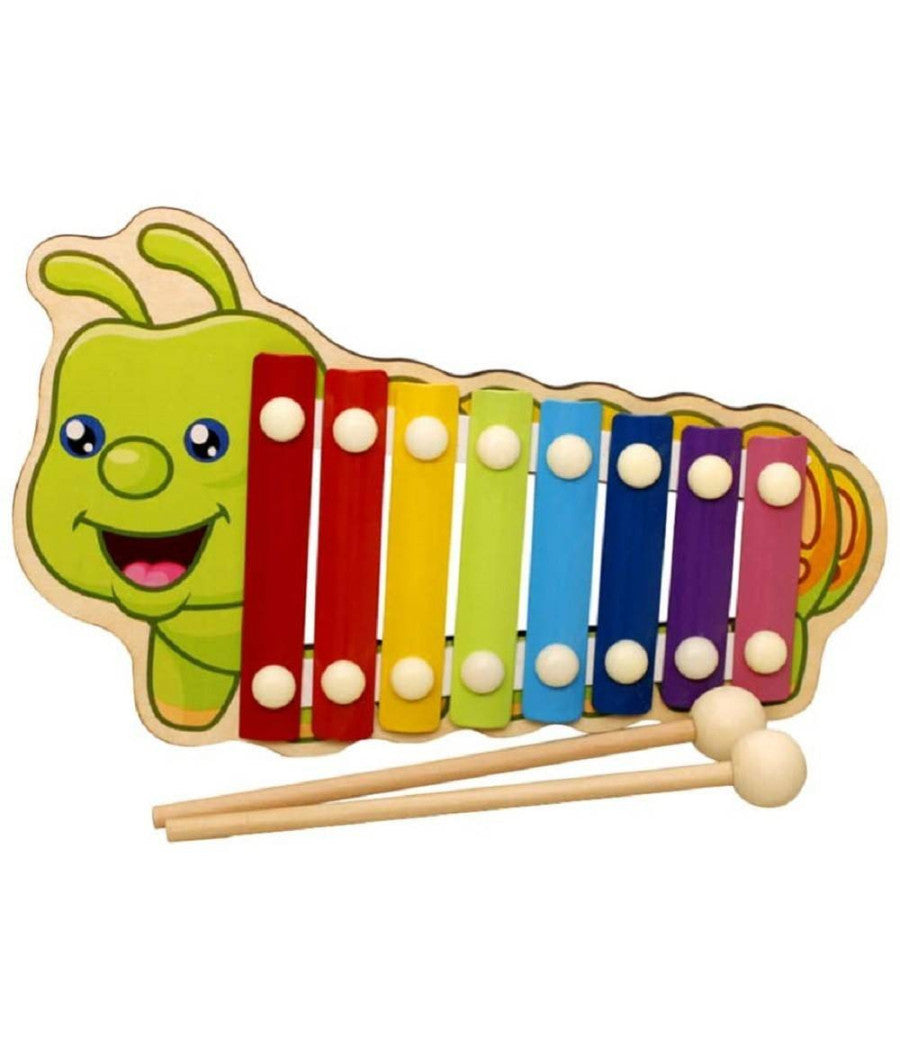 Xilofono A Forma Di Bruco Colorato Gioco Musicale Per Bambini In Legno 8 Toni         