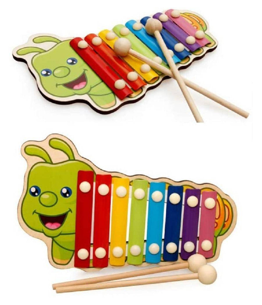 Xilofono A Forma Di Bruco Colorato Gioco Musicale Per Bambini In Legno 8 Toni         