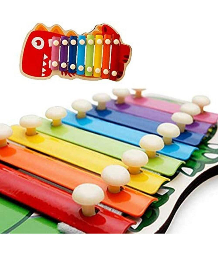 Xilofono In Legno Giocattolo Musicale Per Bambini 8 Note Dinosauro Multicolore         