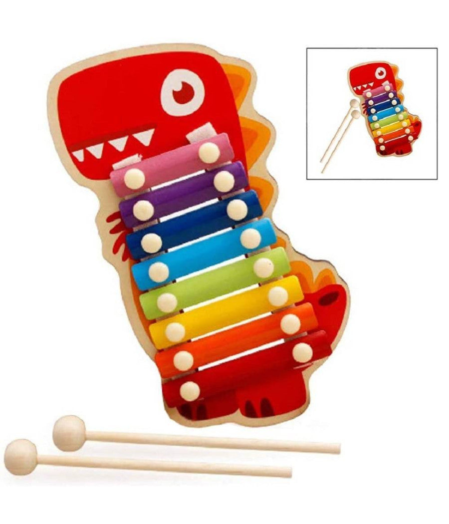 Xilofono In Legno Giocattolo Musicale Per Bambini 8 Note Dinosauro Multicolore         