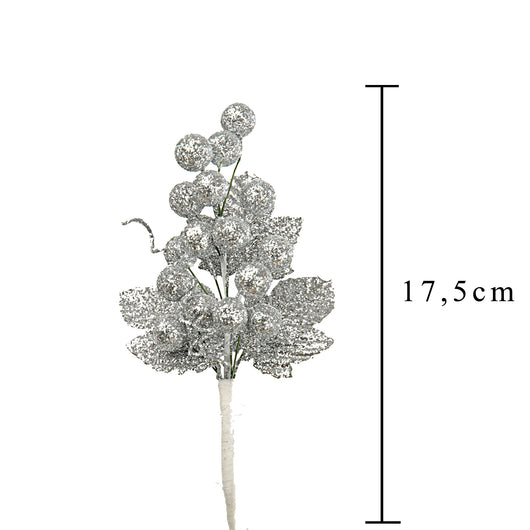 Set 24 Uva Glitter H17,5 cm Silver