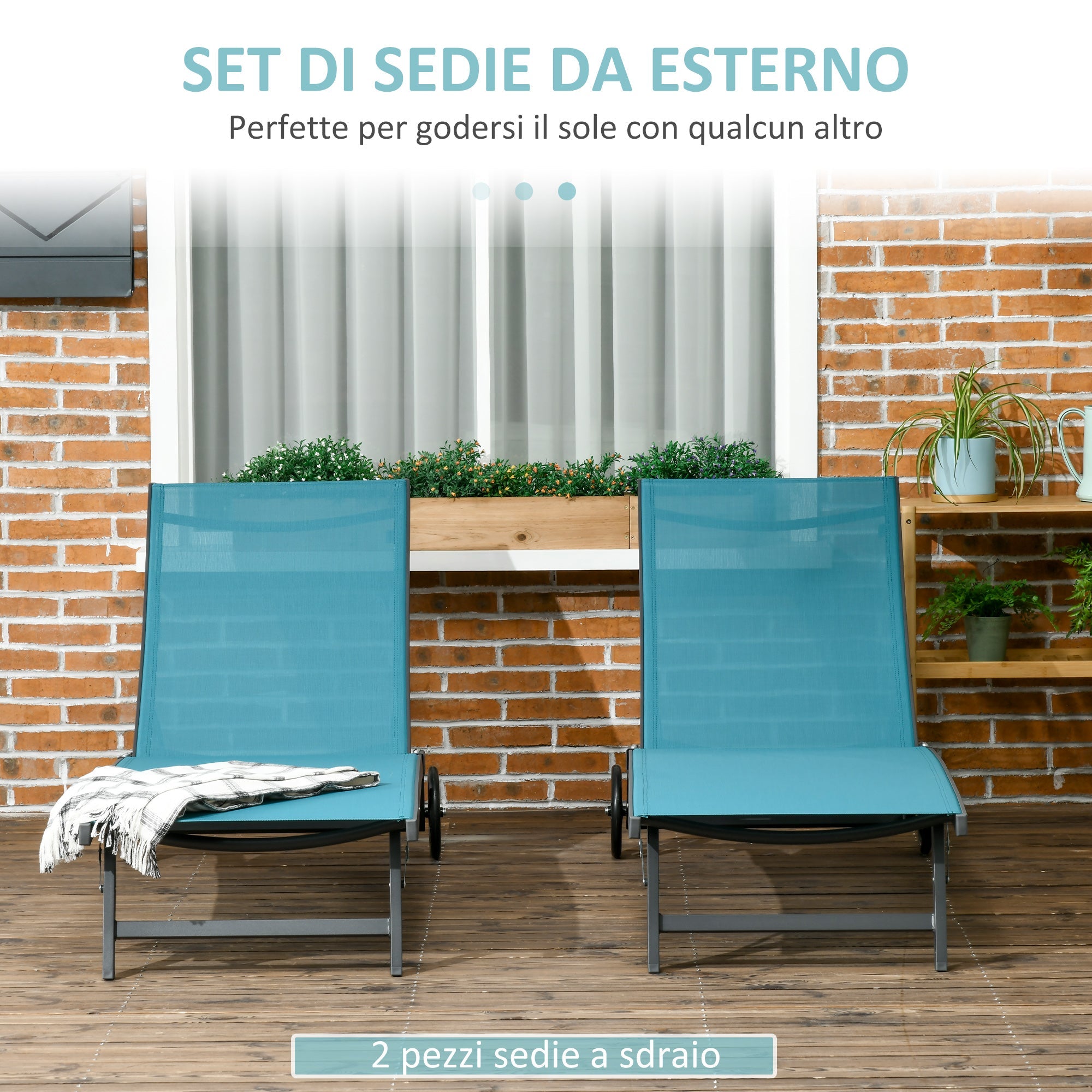 Set 2 Lettini Prendisole da Giardino Reclinabili 66x165x102 cm in Alluminio e Tessuto Blu e Nero