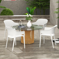 Set 4 Sedie da Giardino  Impilabili con Braccioli e Schienale Alto 56x54,5x77,5 cm in Plastica Bianco