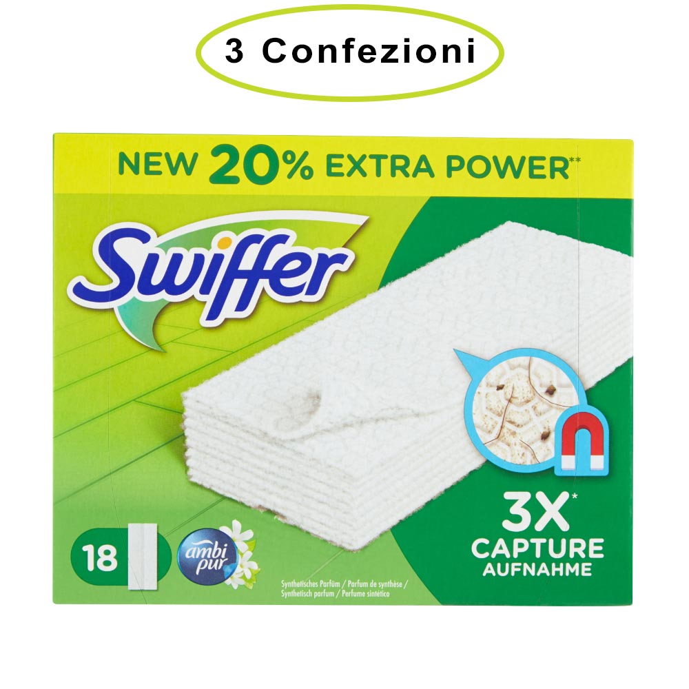 Swiffer panni cattura polvere per scopa swiffer con profumazione ambi pur 3 confezioni da 18 panni