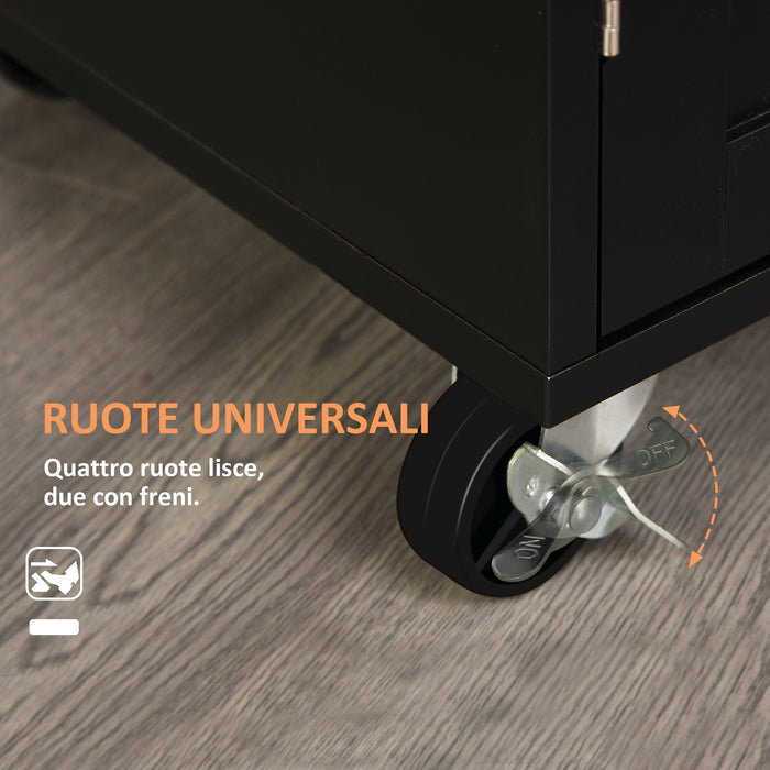 Carrello da Cucina 83x45x91,5 cm con Cassetto e Armadietto 2 Ante Ruote e Barra Laterale Nero