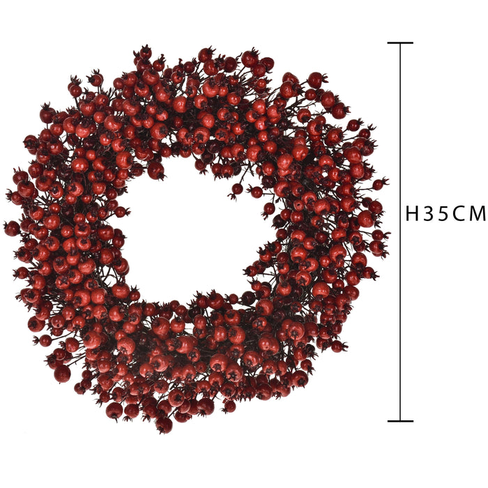 Corona di Natale con Bacche Rosse Ø35 cm Rosso