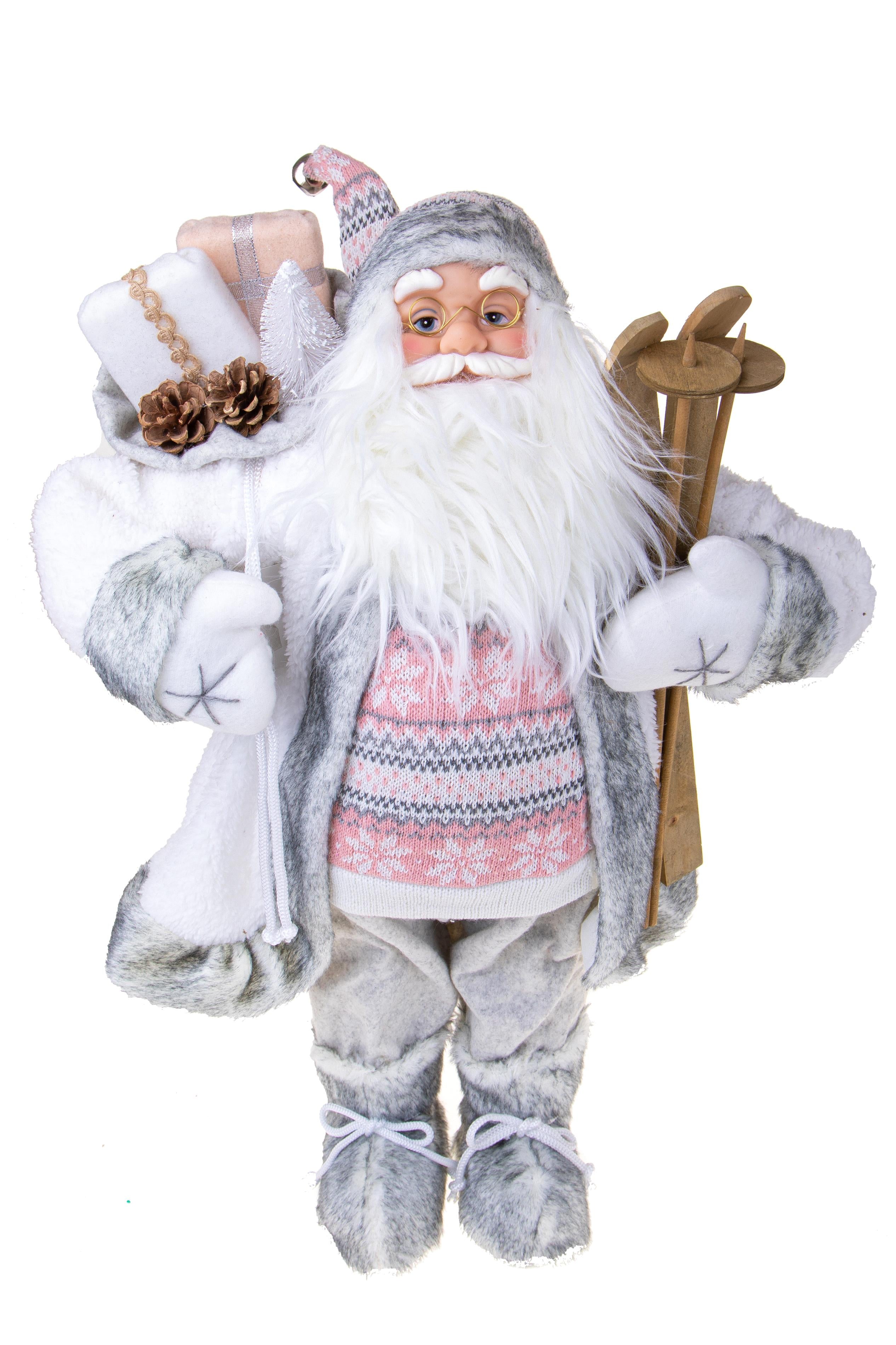 Babbo Natale con Sci H60 cm Bianco/Rosa