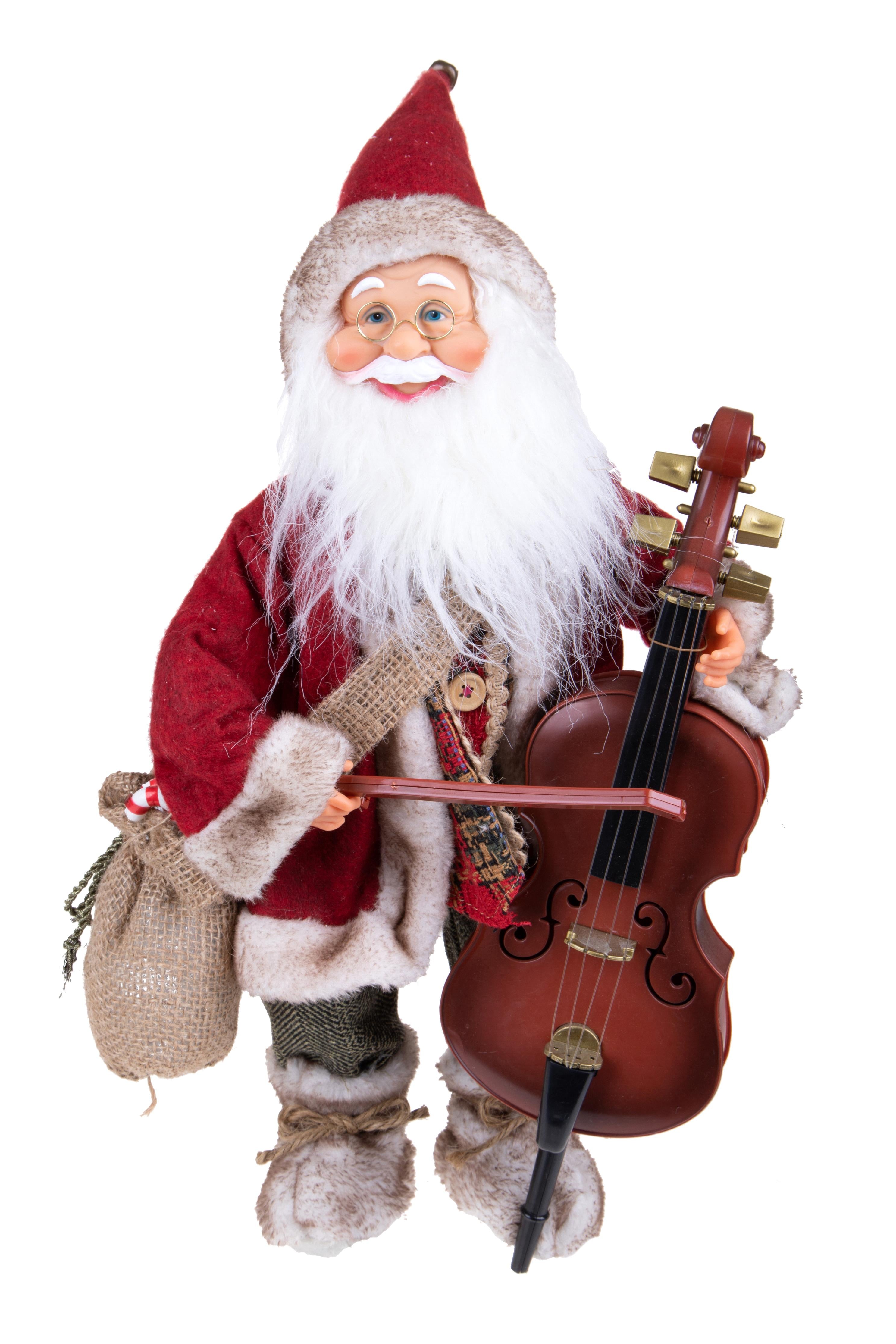 Babbo Natale con Contrabbasso Musica e Movimento H46 cm Rosso/Grigio