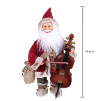 Babbo Natale con Contrabbasso Musica e Movimento H46 cm Rosso/Grigio