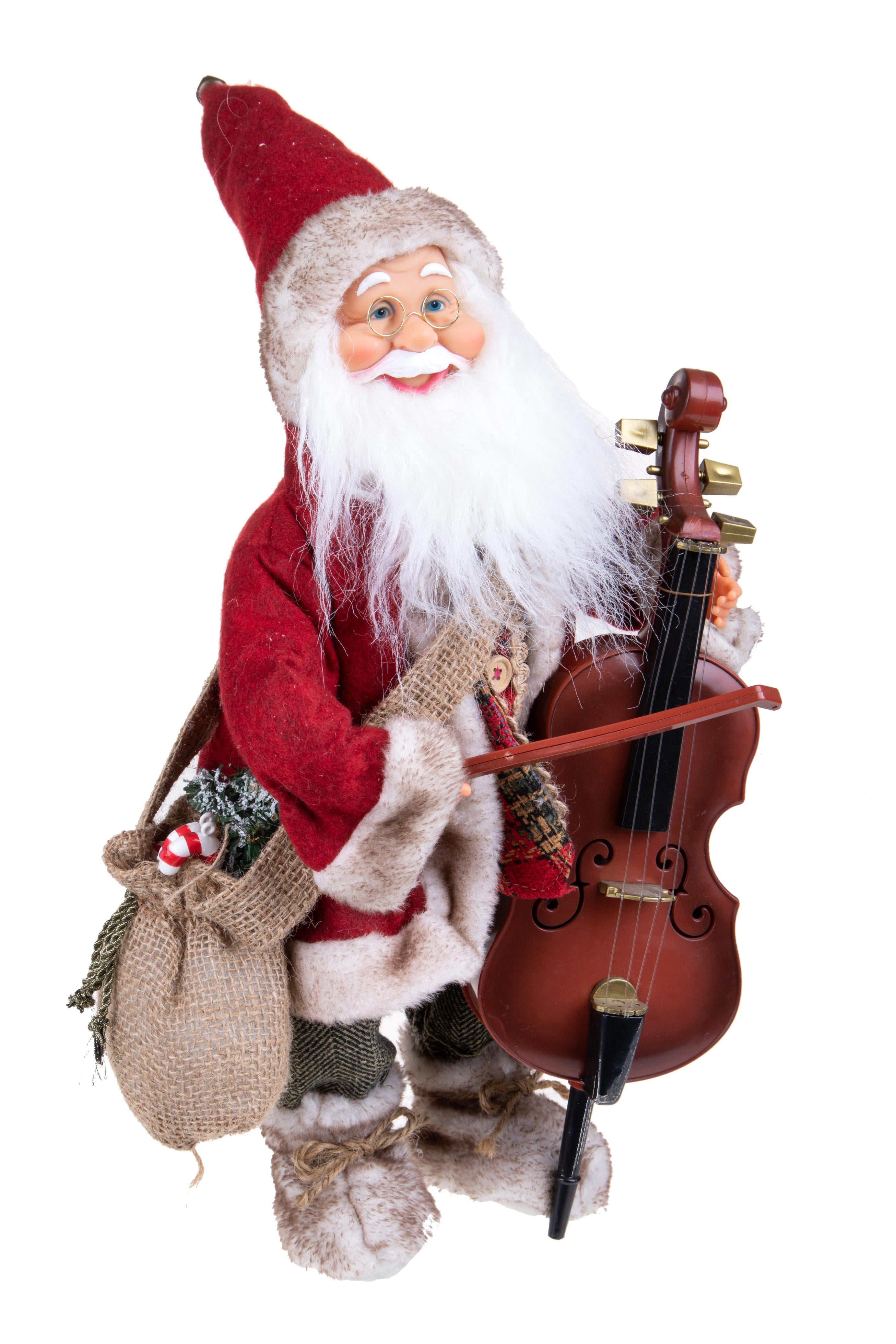 Babbo Natale con Contrabbasso Musica e Movimento H46 cm Rosso/Grigio