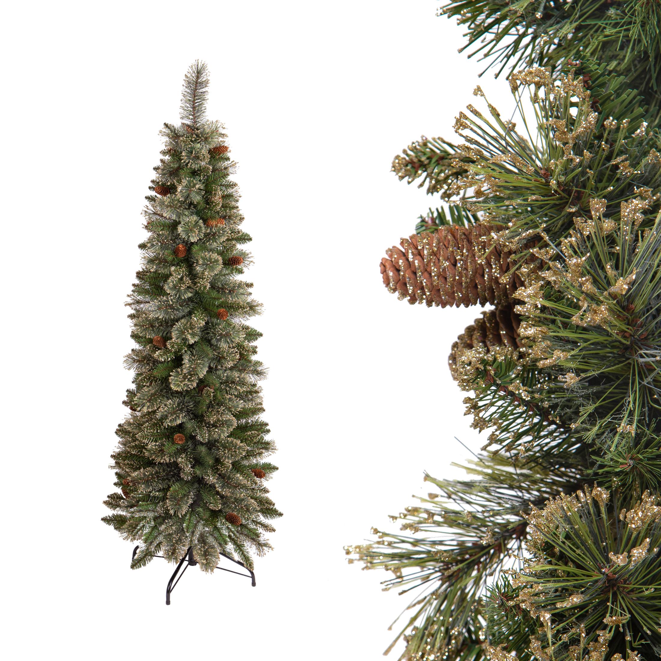 Albero di Natale Artificiale H150 cm Abete Slim Golden Green 242 Tips Verde