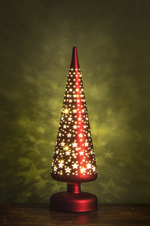 Set 2 Alberi Mini Stelle e Led H30 cm Rosso