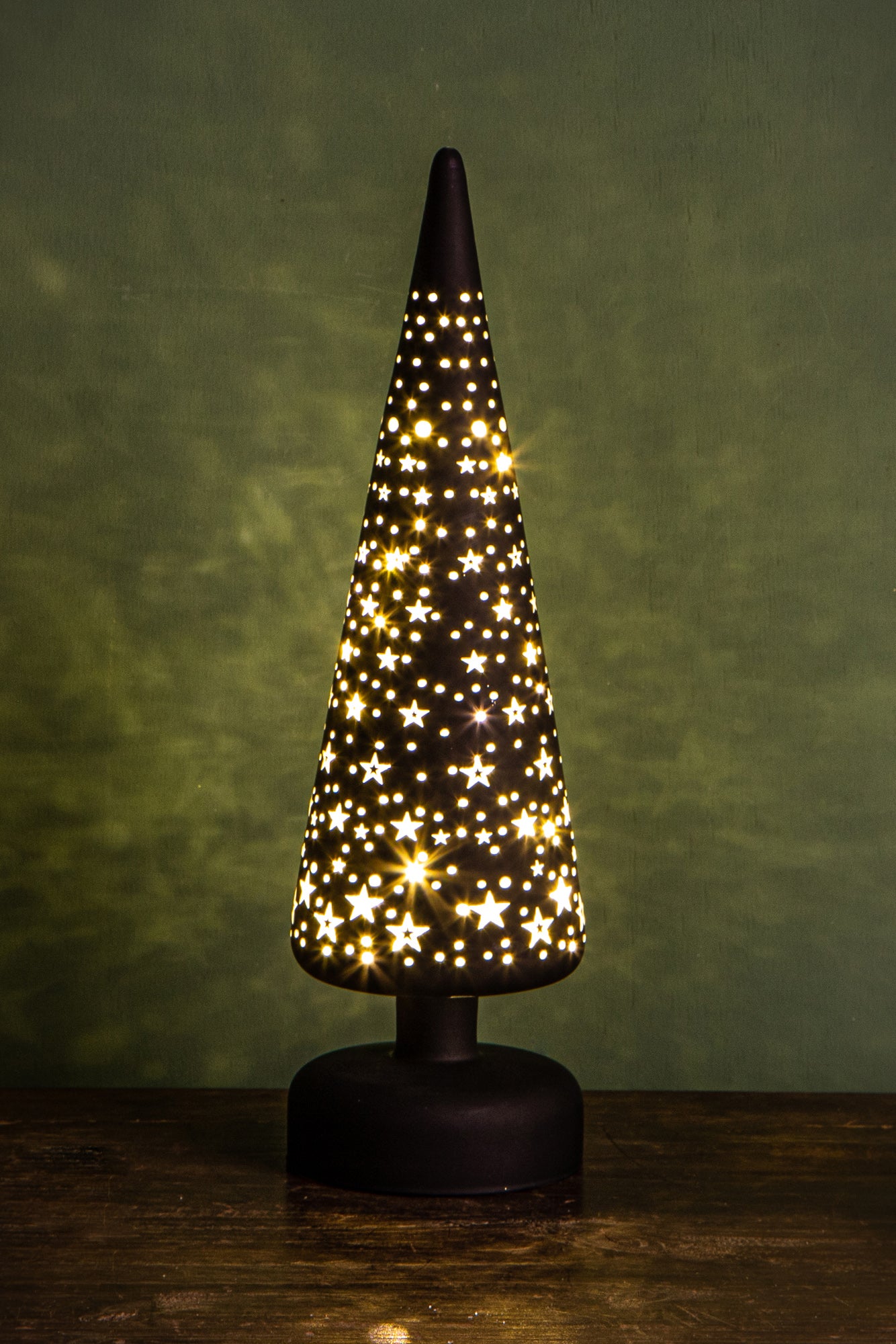 Set 2 Alberi Mini Stelle e Led H30 cm Nero