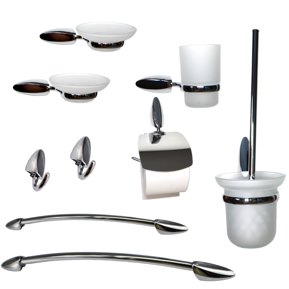 Set 9 pezzi accessori da bagno odissea acciaio cromato