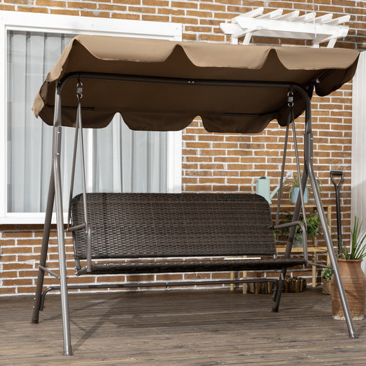 Dondolo da Giardino 3 Posti 167x112x153 cm in Rattan PE e Acciaio Marrone