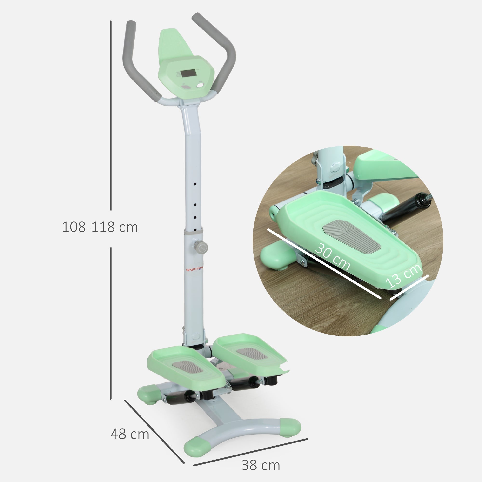 Stepper Monitor LCD con Manubrio e Gradino Regolabile 48x38x108-118 cm Verde