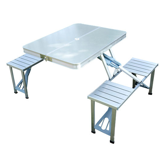 Tavolo da Campeggio Richiudibile Portatile con 4 Sedie  in Alluminio Argento