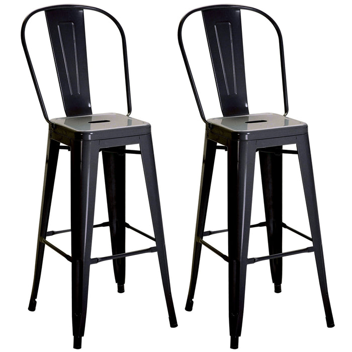 Set 2 Sgabelli da Bar Stile Industriale Schienale Rimovibile 44x49x116 cm in Metallo Nero