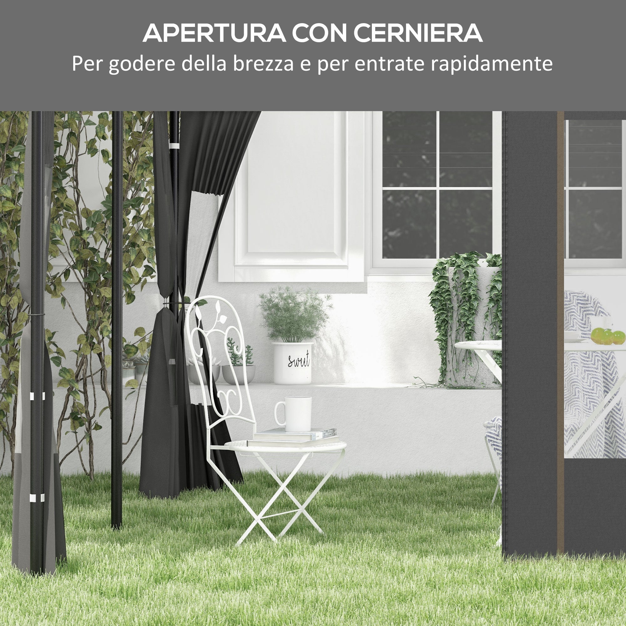 Set 2 Pareti Laterali per Gazebo 3x3m e 3x6m 295x195cm in Tessuto Oxford Grigio