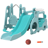 Scivolo per Bambini 201x151x87,5 cm con Altalena Macchina e Canestro Azzurro