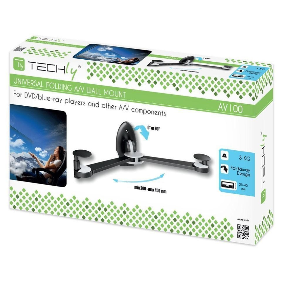 Techly supporto da parete pieghevole dispositivi audio e video da 3 kg