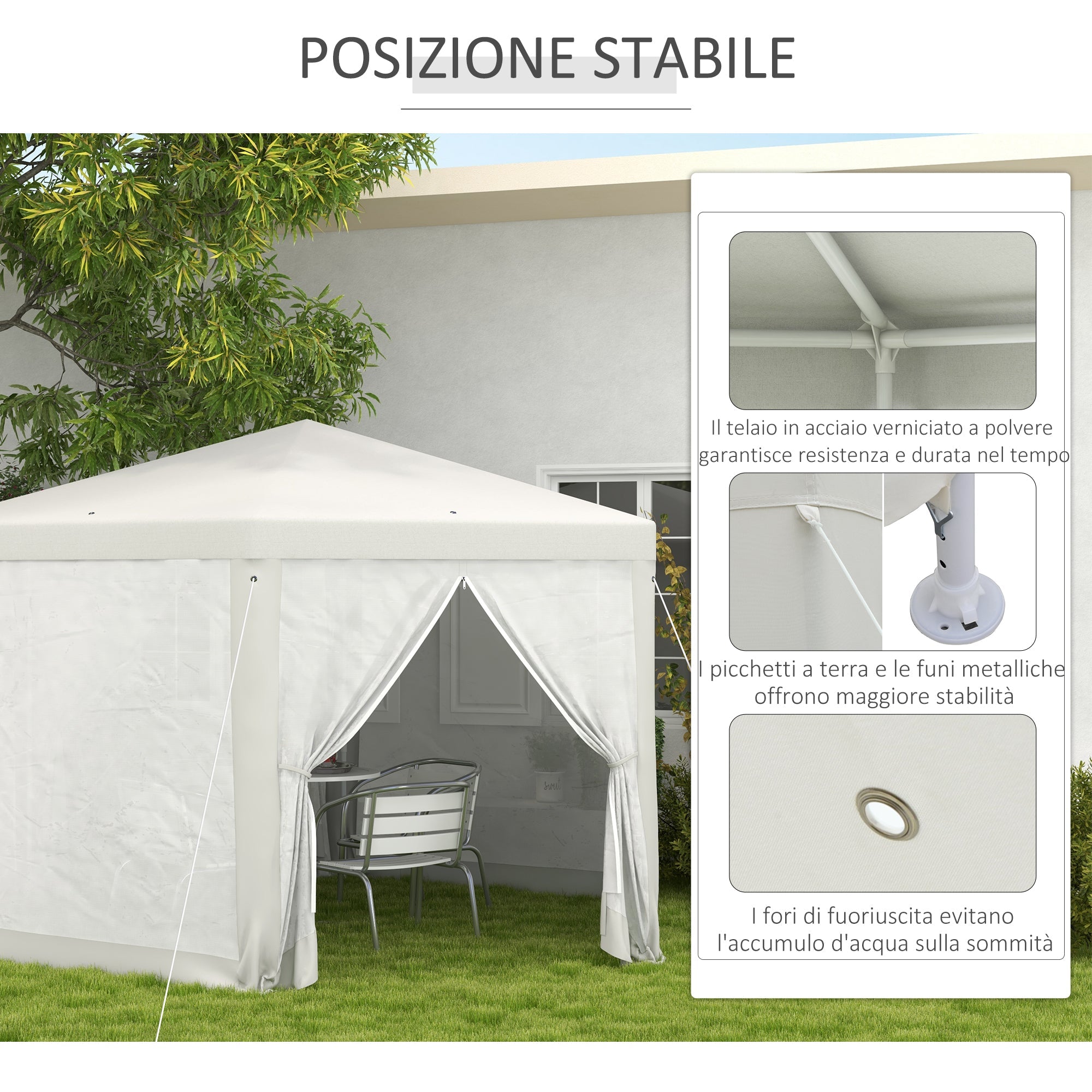 Gazebo da Giardino Esagonale con Doppio Ingresso 3.94x3.94x2.5 m in Metallo e Poliestere Crema