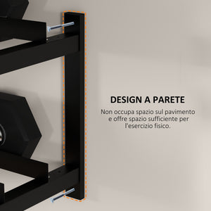 Rastrelliera Porta Manubri a 2 Livelli a Parete per 70kg max 98x40x35 cm in Acciaio Nero