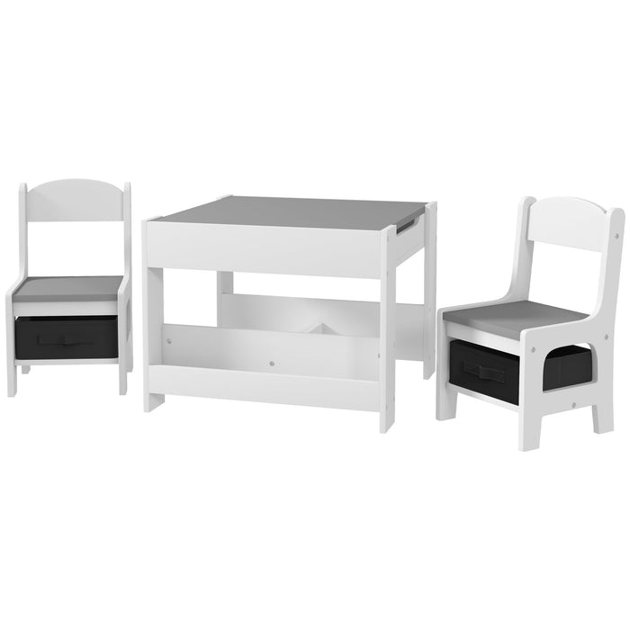 Set Tavolino per Bambini e 2 Sedie Piano del Tavolo 2 in 1 con Lavagna e Contenitori Grigio