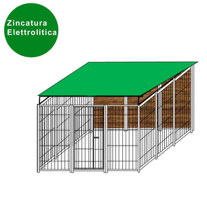 Recinto per cani da 3x3 metri coperto con tetto e retro in legno zincatura elettrolitica