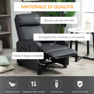 Poltrona Relax Massaggiante 68x88x98 cm con Telecomando in Similpelle Nera