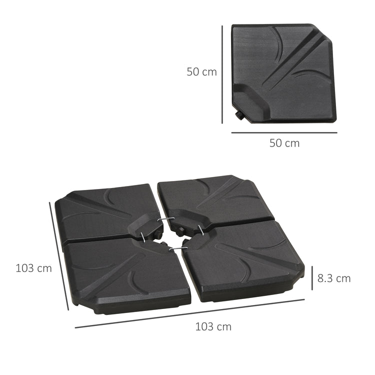 Base per Ombrellone da Giardino 103x103x8,3 cm 72 Kg Riempibile con Acqua o Sabbia in HDPE Nero