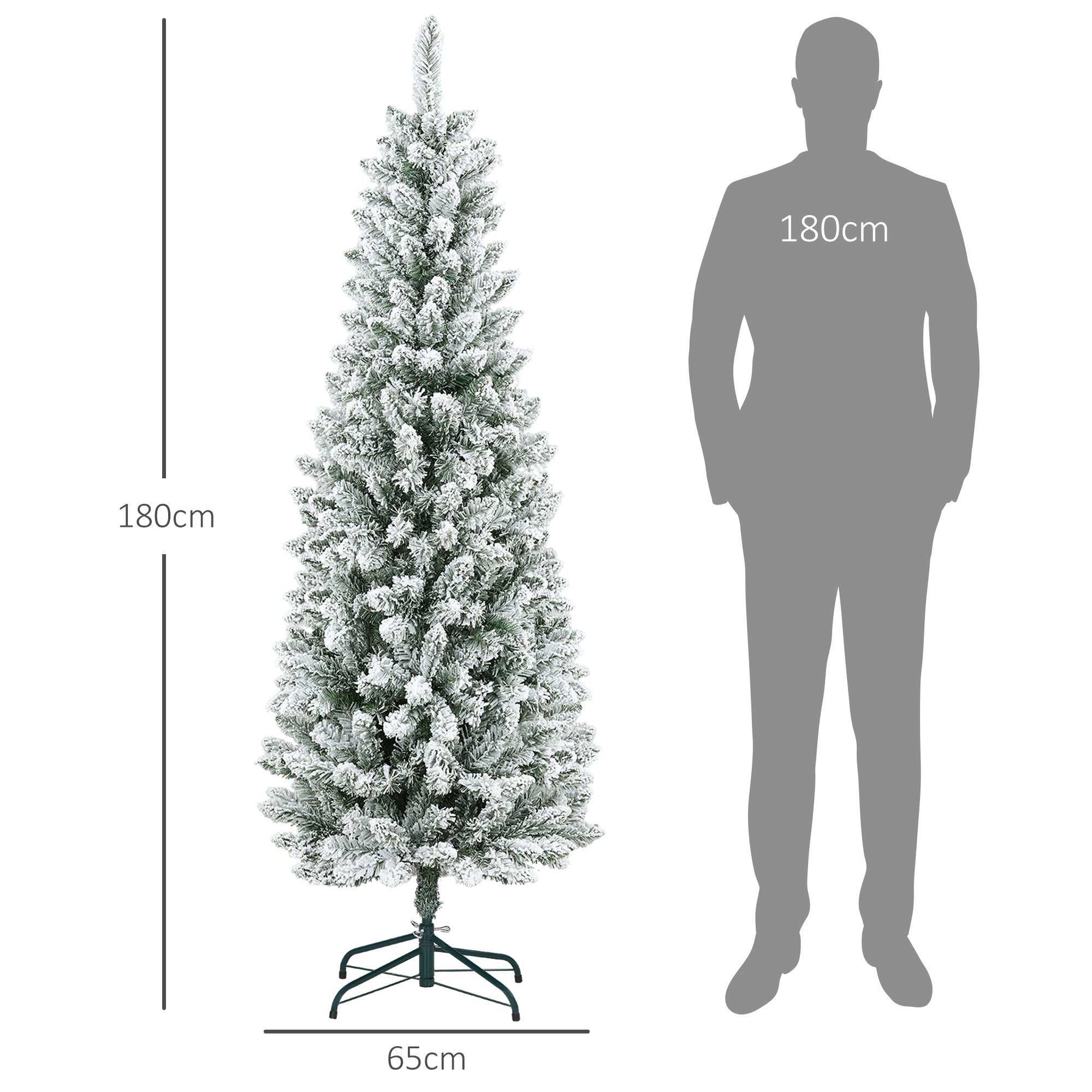 Albero di Natale Artificiale Innevato 180 cm 479 Rami Design Alto e Stretto Verde