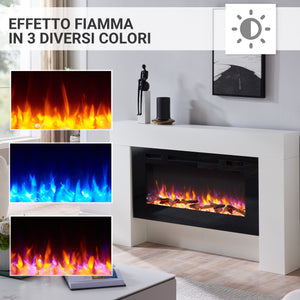 Camino elettrico da terra Herkules | Fiamma 3D, riscaldamento 2000W, luce LED | Telecomando, timer, termostato | Bianco