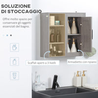 Pensile Bagno con 3 Ripiani Aperti e Armadietto 48x20x50 cm in Legno Truciolare Grigio