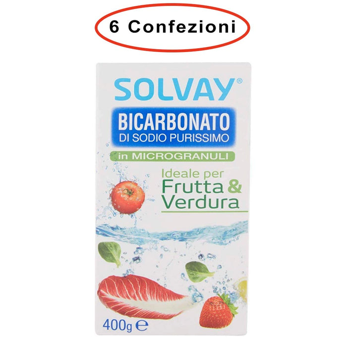 Solvay bicarbonato di sodio ideale per frutta & verdura e superfici 6 confezioni da 400 grammi