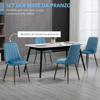 Set 4 Sedie Imbottite 47x55x86 cm in Poliestere e Acciaio Blu