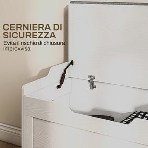 Panca Contenitore in Legno con Cuscino in Tessuto 103L 75x40x56cm Bianco