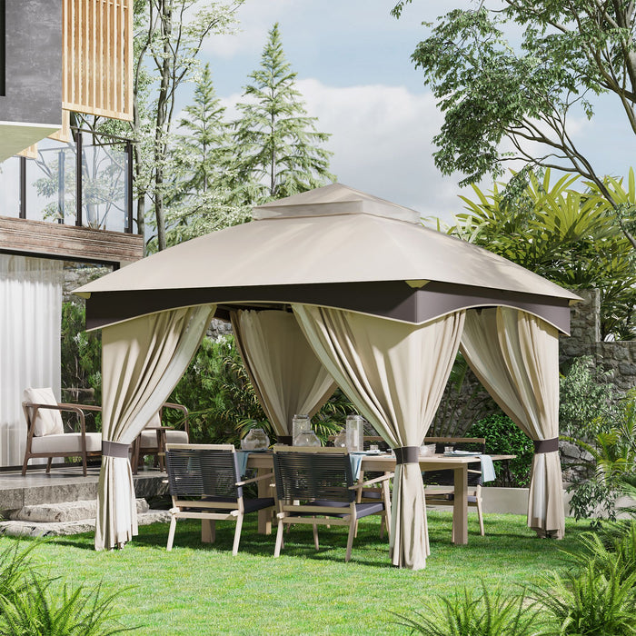 Gazebo da Giardino 3x3m con Tende e Zanzariere in Acciaio Beige e Grigio