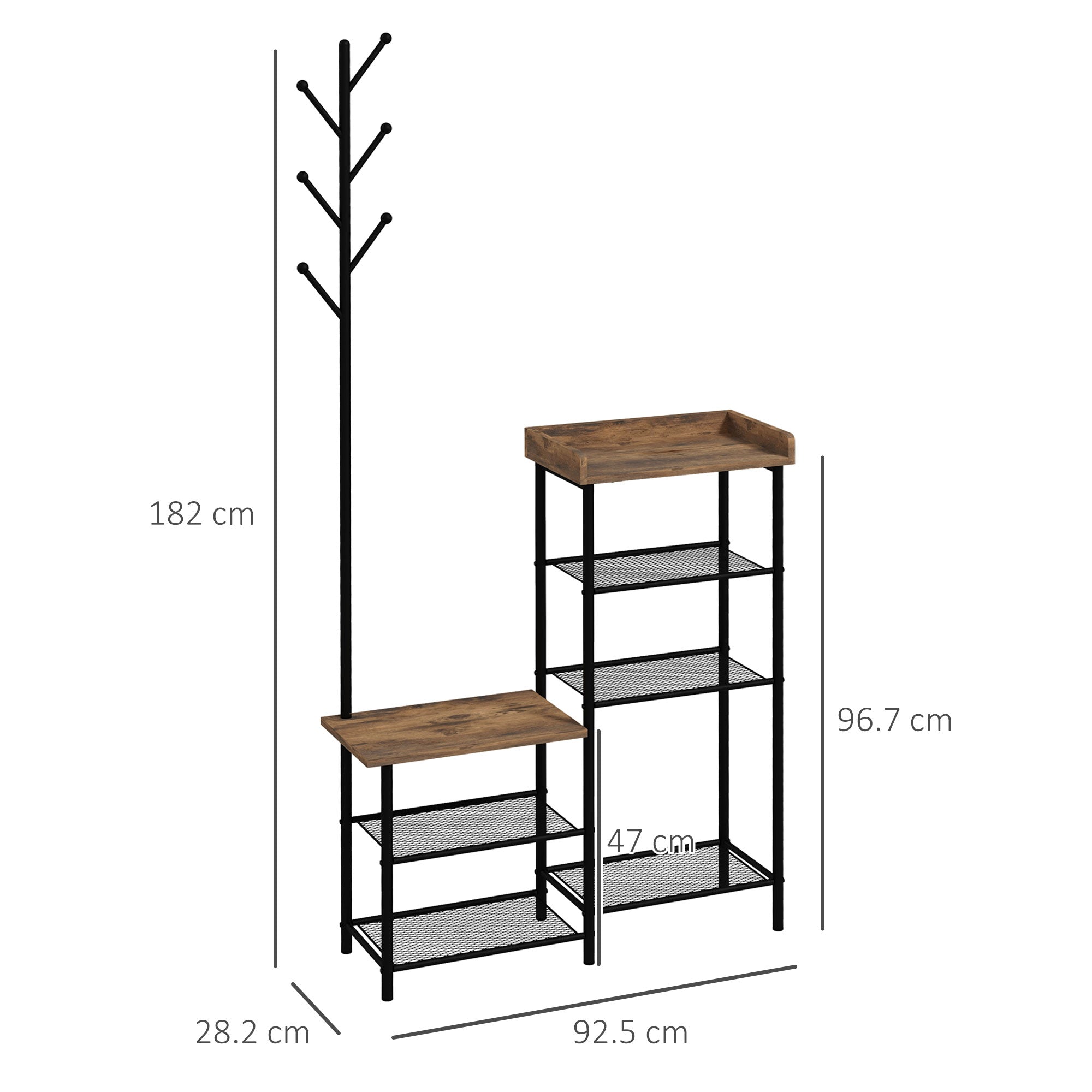 Mobile Ingresso 92,5x28,2x182 cm con Appendiabiti e Scarpiera in Truciolato e Acciaio Marrone Rustico