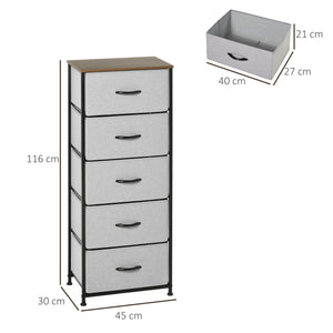 Cassettiera 8 Cassetti 45x30x116 cm in Legno e Acciaio Marrone Grigio e Nero