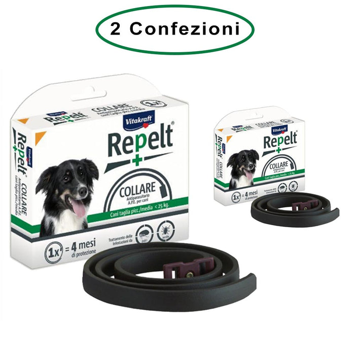 Vitakraft repelt collare antiparassitario per cani di taglia piccola & media < 25 kg confezione da 2 collari