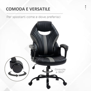 Sedia da Gaming Ergonomica 63x68x105-113cm in Similpelle Nero e Grigio