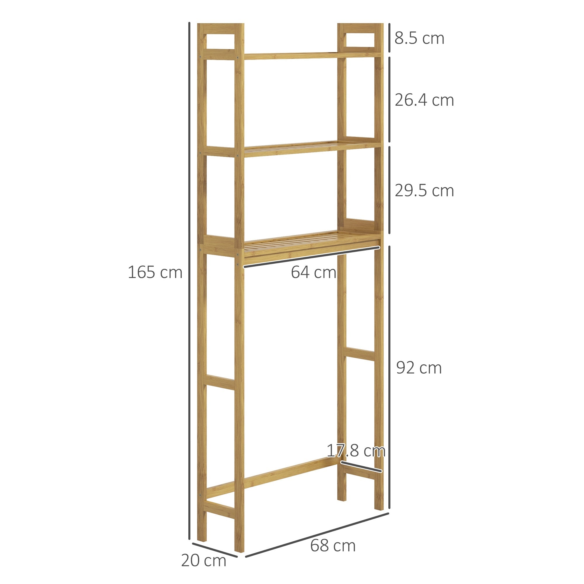 Mobile Sopra WC Salvaspazio a 3 Ripiani Aperti a Doghe 68x20x165 cm in Bambù