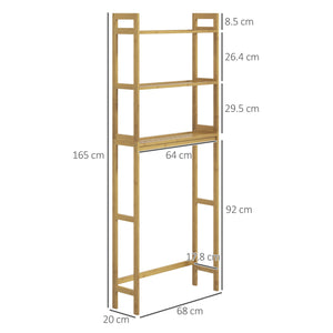 Mobile Sopra WC Salvaspazio a 3 Ripiani Aperti a Doghe 68x20x165 cm in Bambù