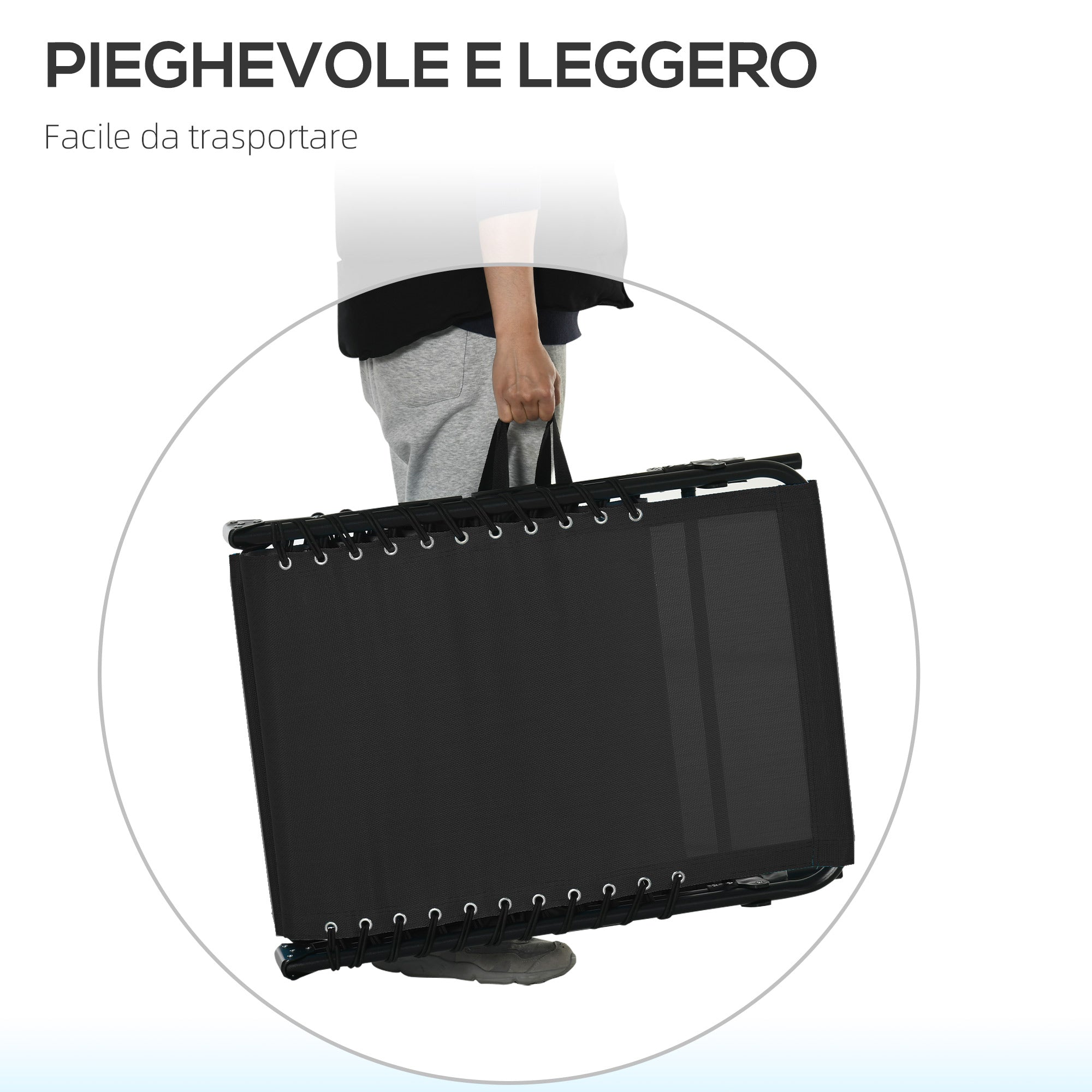 Lettino Prendisole Pieghevole 197x58x26 cm in Acciaio e Tessuto Nero