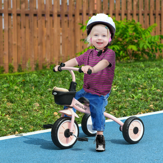 Triciclo per Bambini 70,5x50x58 cm con Seduta Regolabile e Campanello Rosa